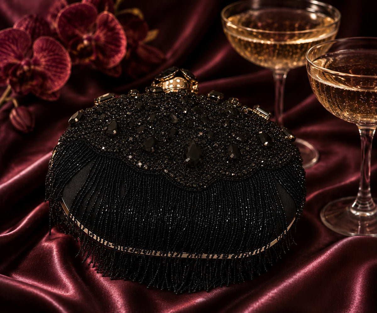 Noir Fringe Clutch